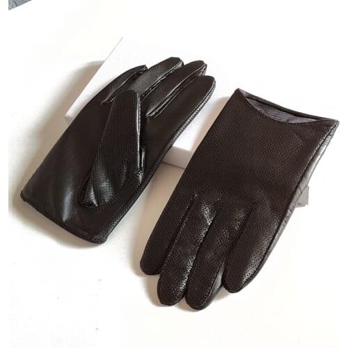 2020 Latest Fashion Real Leather Sheepskin Gloves Male Gloves Man Short Mesh Holes Breathable Thin Touchscreen TB134-4