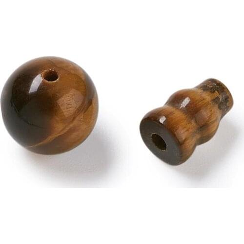 Pnadahall 10 Sets Natural Tiger Eye Buddhist Beads 3-Hole Round Gourd Beads for DIY Bracelets Necklaces Jewelry Making