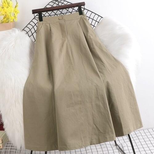 Casual Skirts Womens 2021 Summer Vintage Solid Color A-line Skirt Harajuku Fashion Women High Waist Midi Skirt Ladies