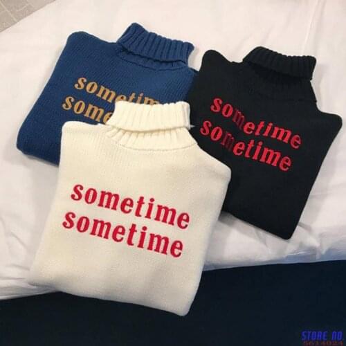 Oversized Turtleneck Pullover Sweater Letter Sometime Long Sleeve Knit Jumper 2020 Autumn Winter Warm Pull Femme 54664