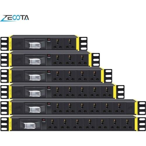 PDU 1U Network Cabinet Rack Power Strip Distribution Universal Outlets Break Switch EU/UK/US/AU Plug Socket 2m Extension Cord