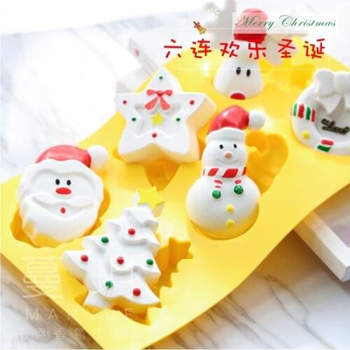 6 Hole Christmas Silicone Mold Snowman Santa Elk Christmas Tree Silicone Cake Mold Diy DIY Jelly Gummy Soap Mould Pastry Tools