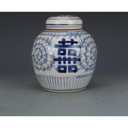 Old Chinese Blue and white Porcelain qing Dynasty hand painted Jar pot 6.7"