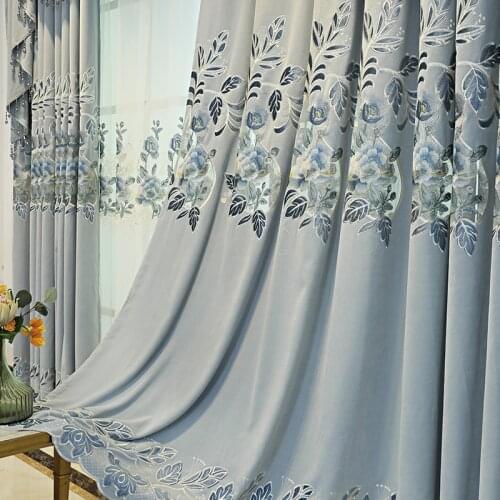 European-style High-end Gray Curtains Atmospheric Chenille Shading for Living Room Bedroom Embroidered Curtains Valance Custom