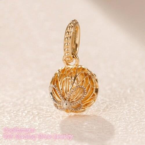 2019 Spring 100% 925 Sterling SilverOpenwork Butterflies Pendant, Yellow color beads Fits Original Pandora bracelets Jewelry diy