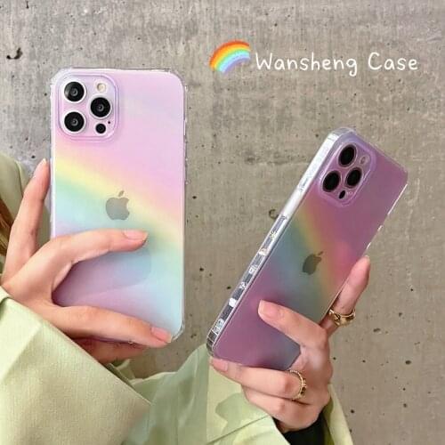 Colorful Pink Rainbow Transparent Phone Case For iPhone 12 11 Pro Max Mini X XS XR 7 8 Plus SE2020 Fashion Soft Shockproof Cover