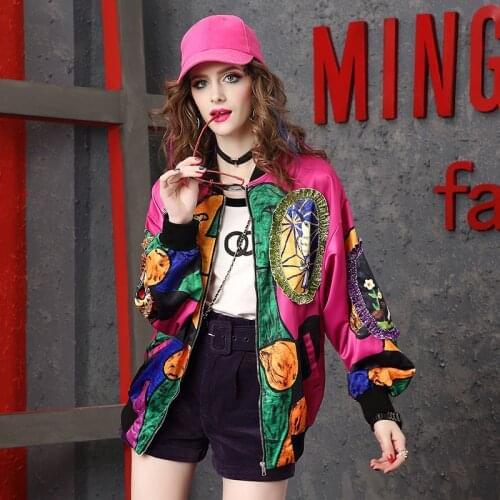 Harajuku Baseball Cartoon Appliques Women Jacket Coat Spring Autumn jacket Black Unisex Windbreaker Street Wearing Coat