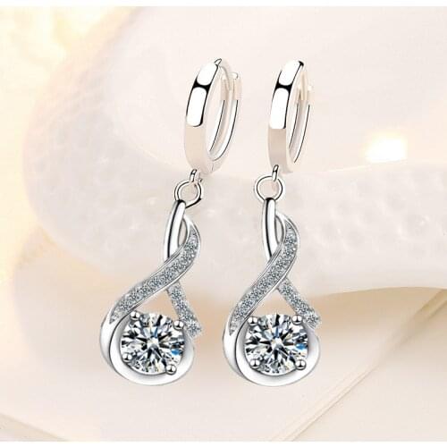 KOFSAC Shiny Zircon Geometric Water Droplets Hoop Earrings For Women Valentines Day Accessories 925 Sterling Silver Ear Jewelry