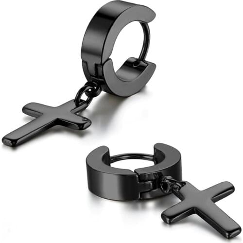 BONISKISS Woman Mens Earrings Stainless Steel Cross Drop Earrings Gothic Punk Rock 6 Colors Dangle Earring Mujer Moda Jewelry