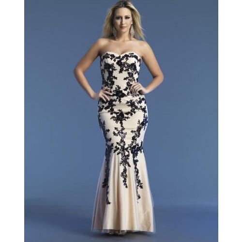 Long Prom gown Mermaid 2018 Sweetheart Black Lace Appliques Nude Color Floor Length evening gown mother of the bride dresses