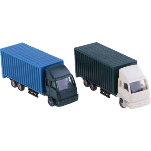 2Pcs 1:100 HO Scale Container Truck Construction Vehicle Freight Cars Model Figure DIY Layout Building Scenery