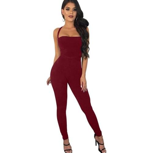 Womens Jumpsuit Bodycon Bandage Lace Up Backless Club Playsuits Summer Sleeveless Backless Overalls Sexy Rompers