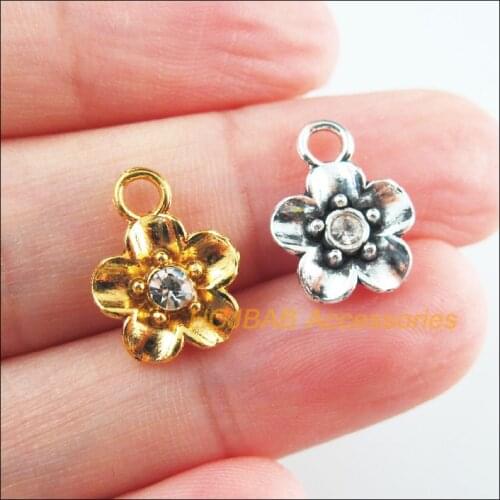 25Pcs Retro Gold Tibetan Silver Tone Star Flower Clear Crystal Charms Pendants 11.5x15mm