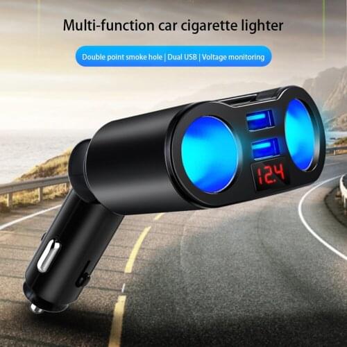 3 in 1 Car Charger Car Cigarette Lighter Socket Splitter Plug Dual USB Charger Voltage Current Monitor