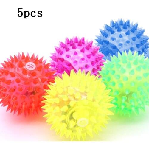 5 Pcs Light-up LED Bite Ball Dog and Cat Flashing Sensory Fun Blinking Spiky Pet Toy Pet Spiky Ball