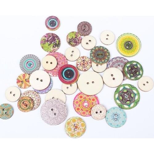 50PCS 15/20/25mm Mix Vintage Flower Pattern Wooden Buttons For Clothing Sewing Supplies DIY Crafts Scrapbooking Home Decorative