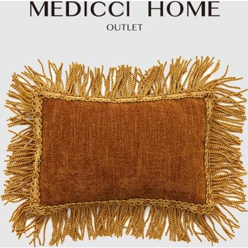 Medicci Home Retro Lumbar Pillow Cover Sham Fringed Luxury Living Room Sofa Chair Neo-classic Cushion Case Mid European Italian