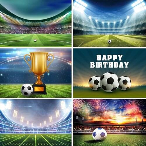 Soccer Backdrops Football Stadium Goal Green Grass Spotlight Baby Birthday Party Photography Backgrounds Photocall Photo Studio