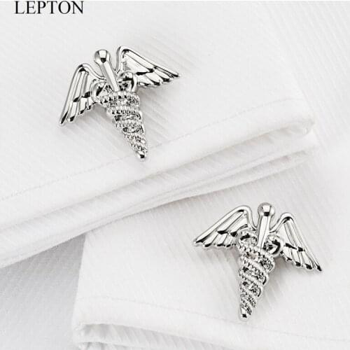Hot Sale Caduceus Medical Cufflinks For Men Male Medical Student MD Physician Lepton Silver color Doctor Cufflink Drop Shipping
