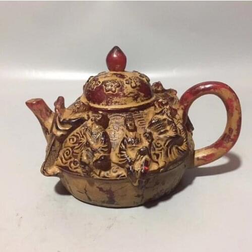 Chinese Handmade Amber Eight Immortals Teapot Baxian Auspicious Transshipment Kettle Wine Kettle Geomantic Decoration