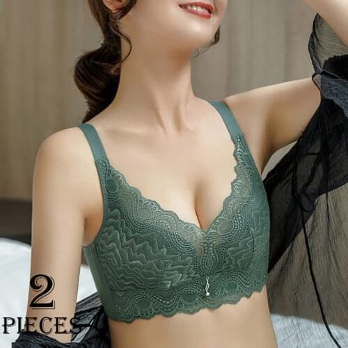 2pcs/set Thai Latex No Steel Ring Flowers Lace Bra Gathered Adjustment Type Breast Sexy Underwear Women