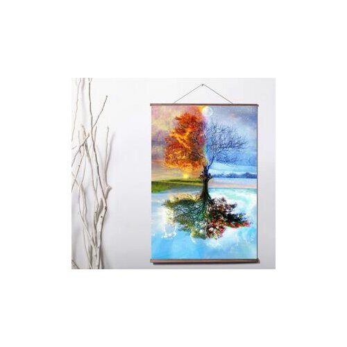 Summer Winter Autumn Spring Tree Art Print canvas Poster Canvas Scroll Painting with wood