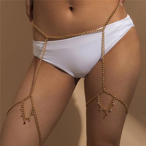 Metal Punk Style Gold Bikini Waist Chain Jewelry For Women Gothic Crude Statement Leg Chains Fashion Aesthetic Sandy Beach Chain