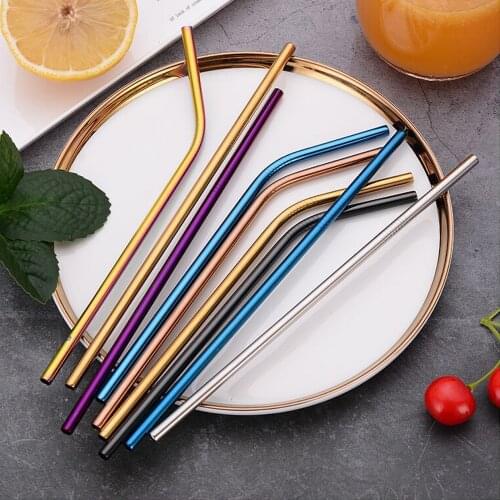 Metal Straws Stainless Steel Straws 8.46 Inch Drinking Straws Reusable 4 Set with Cleaning Brush 304 Stainless Steel Straws