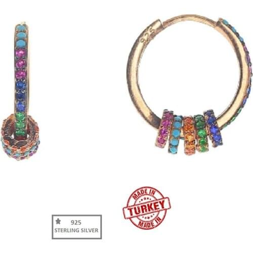 925 STERLING SILVER ROUND EARRING - MULTI COLOR - FROM TURKEY