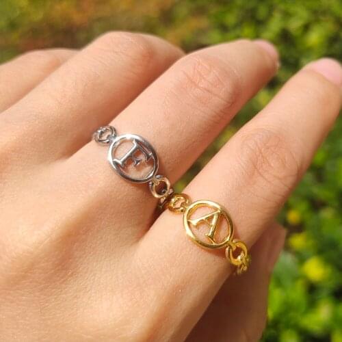 Minimalist A-Z Letter Rings for Women Initials Stainless Steel Cute Ring Finger Accessorise Personality Party Jewelry Gifts
