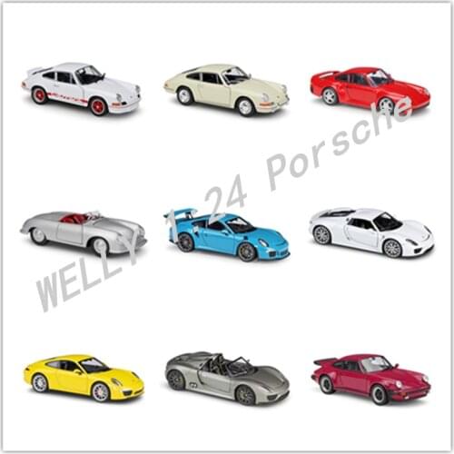 Welly Diecast Model Car 1:24 Scale Classic Porsche 911/918/356/959 Alloy Sports Car Metal Toy Racing Car For Kid Gift Collection