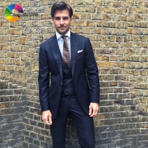Custom Man Blazer Navy Blue Male Masculino Slim Fit Men Suits Wedding Suits for Men 3Piece Jacket Pants Vest Peaked Lapel Ternos