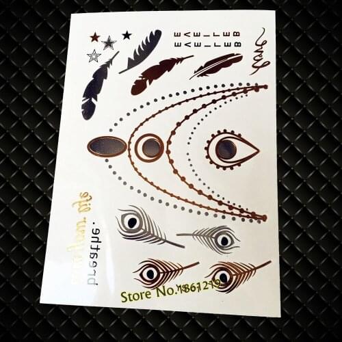 Disposable Gold Silver Flash Waterproof Temporary Tattoo Stickers GYS-01 Peacock Feather Stars Necklace Design Fake Jewel Tattoo