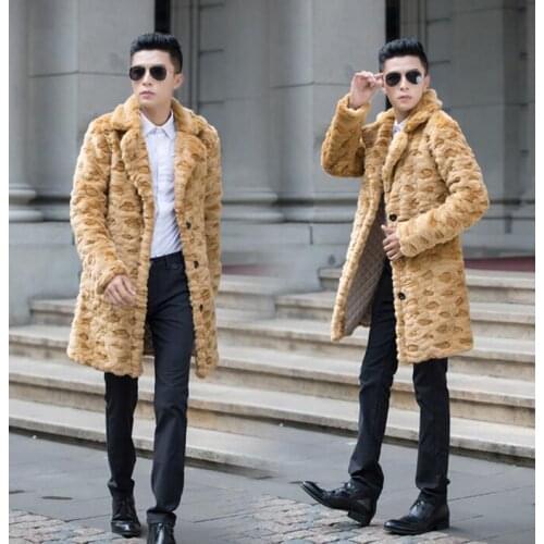 Autumn faux mink leather jacket mens winter thicken warm long fur leather coat men slim jackets jaqueta de couro fashion khaki