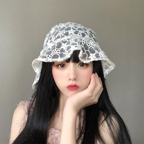 Lace Bucket Hat Women Women Soft Lace Flower Wide Brim Sun Hats Floppy Hollow Summer Fisherman Hats Ladies Bucket Hat