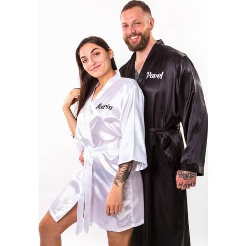 Personalized Mr and Mrs Robes Couple Matching Satin Robes Wedding Honeymoon Gift Customized Mens Satin Robes Bride Robes