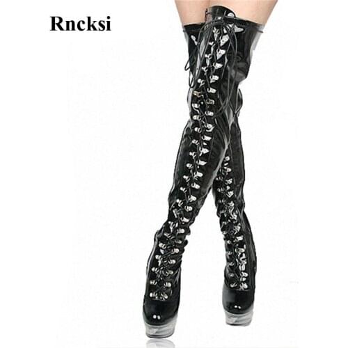 Rncksi Fashion Sexy Lace Up Womens Over The Knee Boots 15cm High Heels Boots Night Club Pole Dancing Shoes Girls Boots