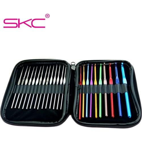 SKC High Quality Crochet Hook Set Colorful Aluminum Crochet Hook Needles for DIY knitting Yarn Kit tools with PU Leather Bag