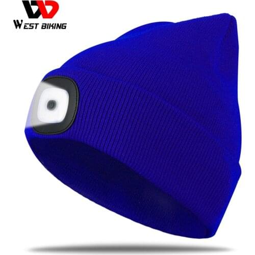 WEST BIKING Bike LED Lighted Cap Warm Knit Hat Unisex Flash Headlight Outdoor Sports Night Fishing Running Cycling Lighting Caps