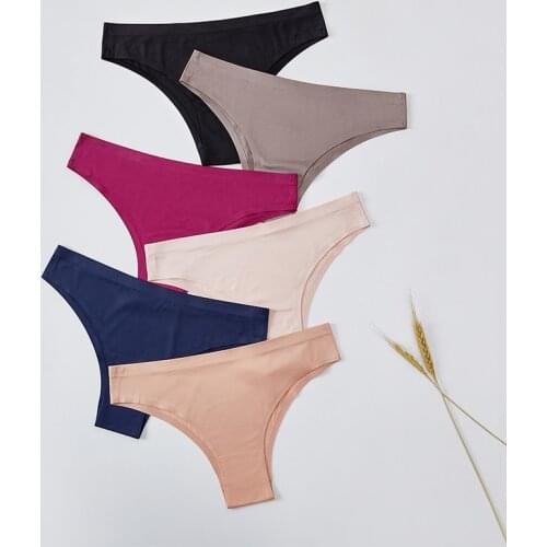 6pcs Woman Underwear Seamless Ice Silk Panties For Women Sexy Sports Female T-back Soft G-string Thongs For Ladies Underpants