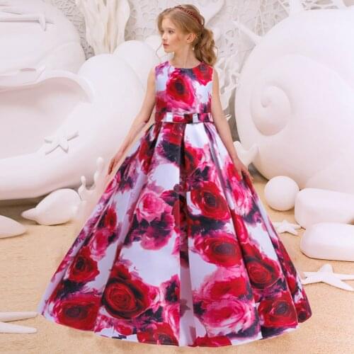 2021 Vintage Kid Dresses For Girl Children Flower Prom Princess Petal Dress Girl Elegant Party Wedding Dress 10 12 Year Costume