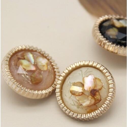 Vintage Shell Transparent Gold Metal Buttons For Clothes Fashion Women Coat Dress Decorative Handmade DIY Accessories Wholesale