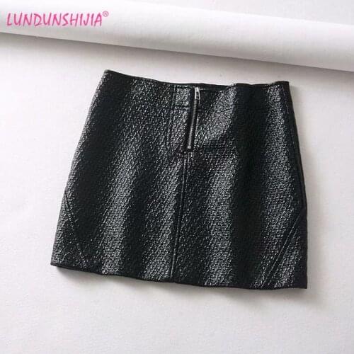 LUNDUNSHIJIA Women Zipper Up Frog Leather Skirt Fashion Sexy Black PU Mini Skirts High Quality For 4 Season