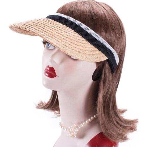Lawliet Womens Portable Summer Raffia Natural Visor Tennis Cap Beach Sun Straw Hat A588
