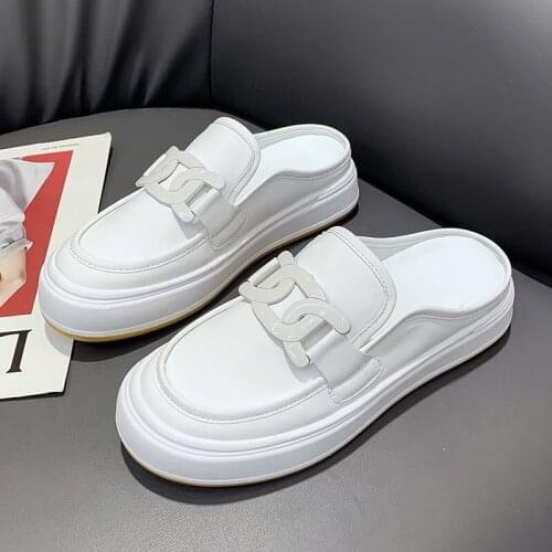 Baotou Half Slippers For Womens Summer New Fashion Cool Slipper Mesh Heel Less Lazy Little White Shoes