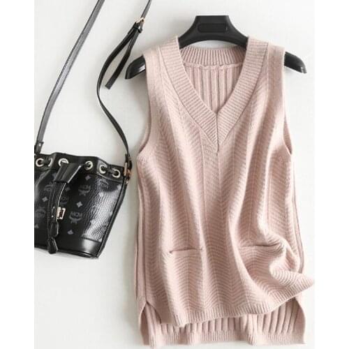 Autumn winter womens knitted casual vest female v neck sleeveless loose chic knitted waistcoat TB228