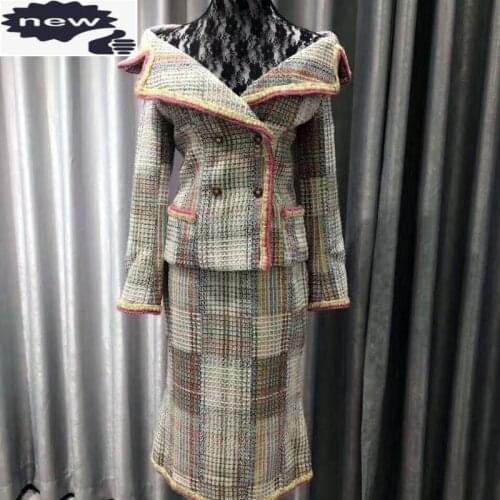 Tweed For Women Runway Coat Double Breasted Button Long Sleeve Autumn Winter Jacket New Top Quality Custom XL-2XL