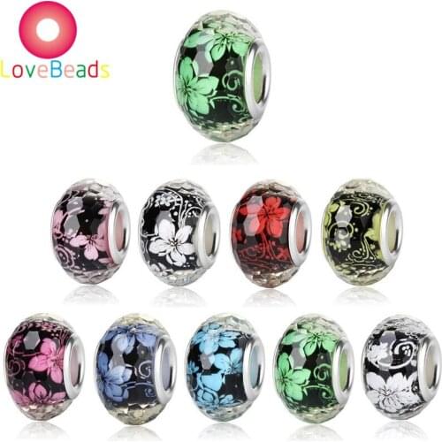 10Pcs Cut Faceted Flower Art European Charms Big Hole Round Rondelle Beads Fit European Style Women Pandora Bracelet Necklaces