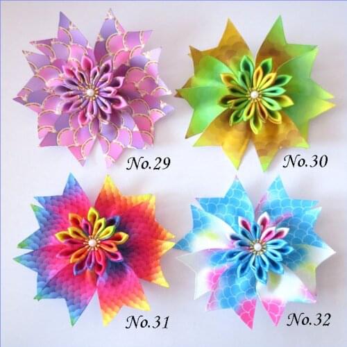 100 BLESSING Girl Popular 4.5" Fairy Hair Bow Clip Lotus Flower Rainbow Baby