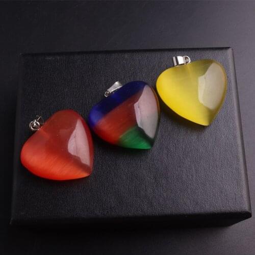 12pcs Cats Eye Stone Necklace Pendants Lovers Gift Heart Shaped Healing Reiki Druzy Pendant Charm Summer Jewelry Decoration